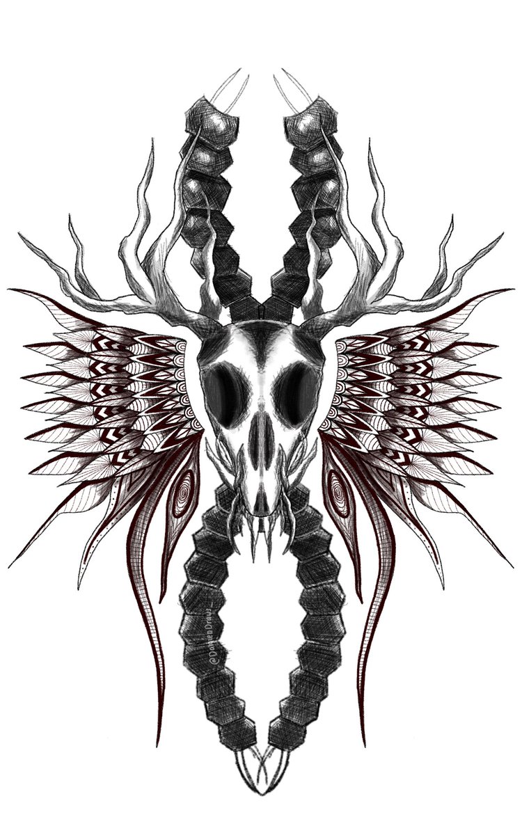 DamienDraws_'s tweet photo. New random tattoo design made on an airplane and leaning crosshatching 
.
.
.
#tattoo #tattoodesign #wendigo #monster #mandala #henna https://t.co/jaos87k9Hr