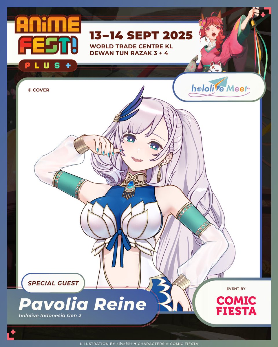 The Lady of the Peafowl, <a href="/pavoliareine/">Pavolia Reine (レイネ)🦚hololiveID ホロライブID</a> will be gracing Anime Fest! Plus+ 2025/2 with her presence! 🦚

Preorder your ticket now at aftickets.comicfiesta.org!

#hololiveMeet #animefestplus2025