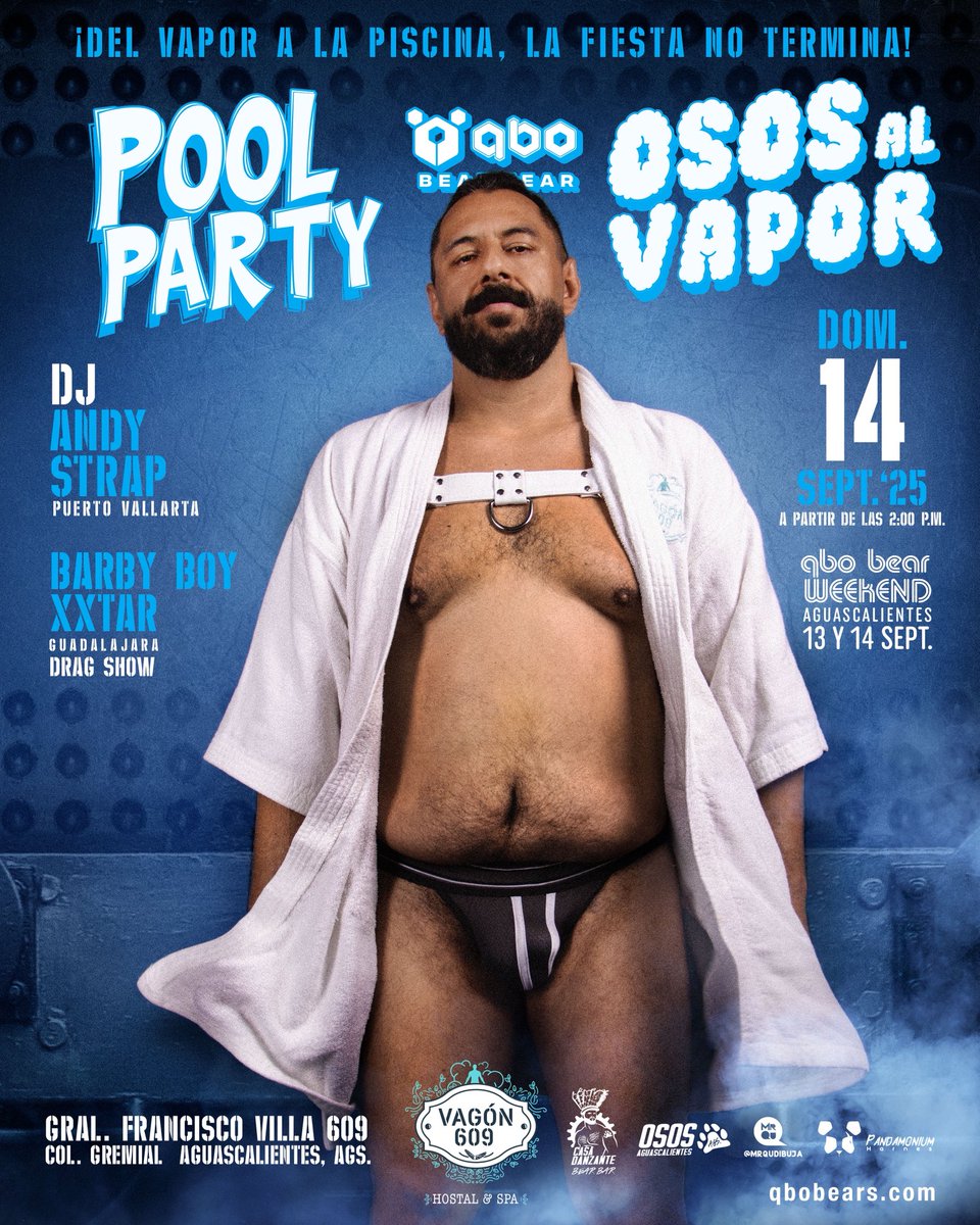 🐻🔥#QboBearWeekend

Domingo 14: ¡POOL PARTY Y OSOS AL VAPOR! 💦🐻
¡Del sauna a la piscina, la fiesta no termina! #Vagón609

🧔🏻‍♂️<a href="/Pirata_Duarte/">Pirata Duarte</a> 

Un día antes 🐻🔥 
Sáb 13: ¡POP BEAR POWER! 🎶✨

🎨<a href="/mrqu/">Mr Qu 🌈</a>