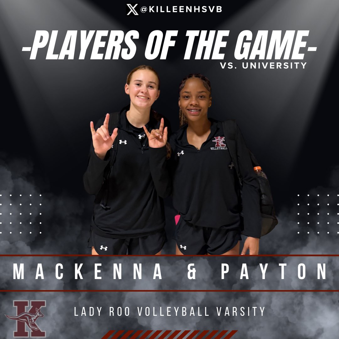 KilleenHSVB's tweet photo. What a night for Lady Roo Volleyball! 🏐

Freshman &amp; JV with the W. Varsity battled to 5 🔥

Players of the Game 
•Freshman: Everyone showed out 
•JV: Setters unbeatable serves &amp; MB dominating the net
•Varsity: Outsides… just WOW 🔥

Proud of you Lady Roos! 🦘#RooPride https://t.co/cm5zAYcuKN
