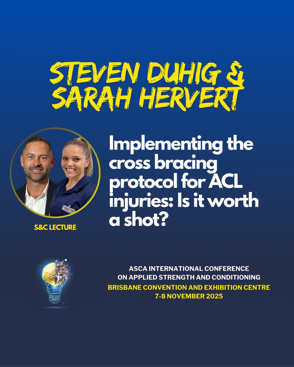 Teaming up at the 2025 #asca_conf this November to discuss the Cross Bracing Protocol (an alternative to potentially avoid the intrusive surgical ACL procedure).

<a href="/Duhigs/">Steven Duhig</a> and <a href="/SarahHervert10/">Sarah Hervert PhD</a> | Learn more at strengthandconditioning.org/international-…