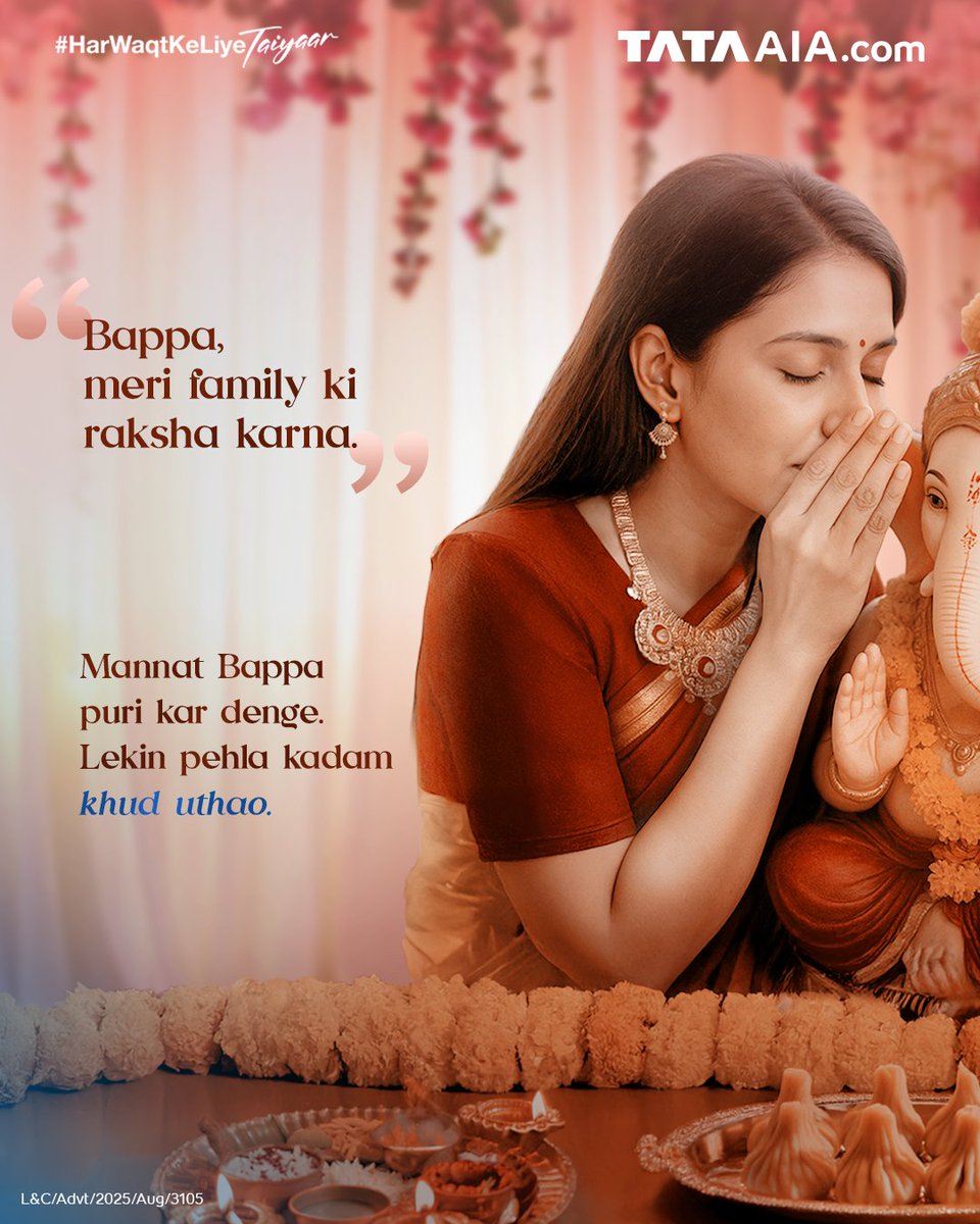 This #GaneshChaturthi, seek Bappa’s blessings and take the first step towards protecting your family’s future. 🙏

Because true devotion also means being prepared for every moment.

T&amp;C apply - bit.ly/TataAIADisclai…

#TataAIA #LifeInsurance #Ganpati