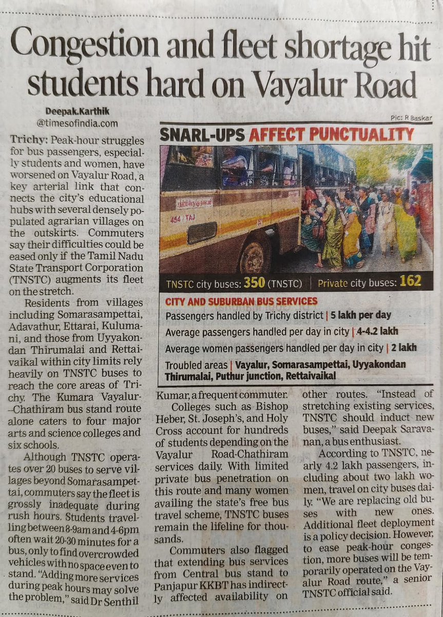 Dr Senthilkumar (@drsenthilva) on Twitter photo D/t insufficient buses students,daily wagers from rural villages Ettarai,Kulumani,Puliyur & suburb.areas s.pettai,puthur jn towards chathiram busstand.
Need extra bus services in rush hour to avoid long hr wait <a href="/dkarthikTOI/">DeepaK KarthiK</a>
<a href="/sivasankar1ss/">Sivasankar SS</a> <a href="/KN_NEHRU/">K.N.NEHRU</a> <a href="/Anbil_Mahesh/">Anbil Mahesh</a>
<a href="/Collector_Try/">District Collector, Trichy - Official</a> D/t insufficient buses students,daily wagers from rural villages Ettarai,Kulumani,Puliyur & suburb.areas s.pettai,puthur jn towards chathiram busstand.
Need extra bus services in rush hour to avoid long hr wait <a href="/dkarthikTOI/">DeepaK KarthiK</a>
<a href="/sivasankar1ss/">Sivasankar SS</a> <a href="/KN_NEHRU/">K.N.NEHRU</a> <a href="/Anbil_Mahesh/">Anbil Mahesh</a>
<a href="/Collector_Try/">District Collector, Trichy - Official</a>