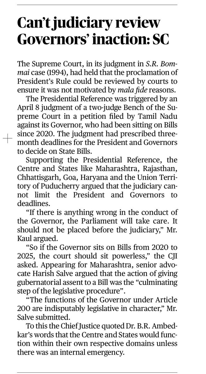 punitjuneja's tweet image. All discretions, whether exercised or not, if tainted by malafides, must be open to judicial review. A Governor’s powers and discretion cannot remain unfettered by constitutional accountability.
#PresidentReference #Governor #PendingBills #TimeLine #SupremeCourt