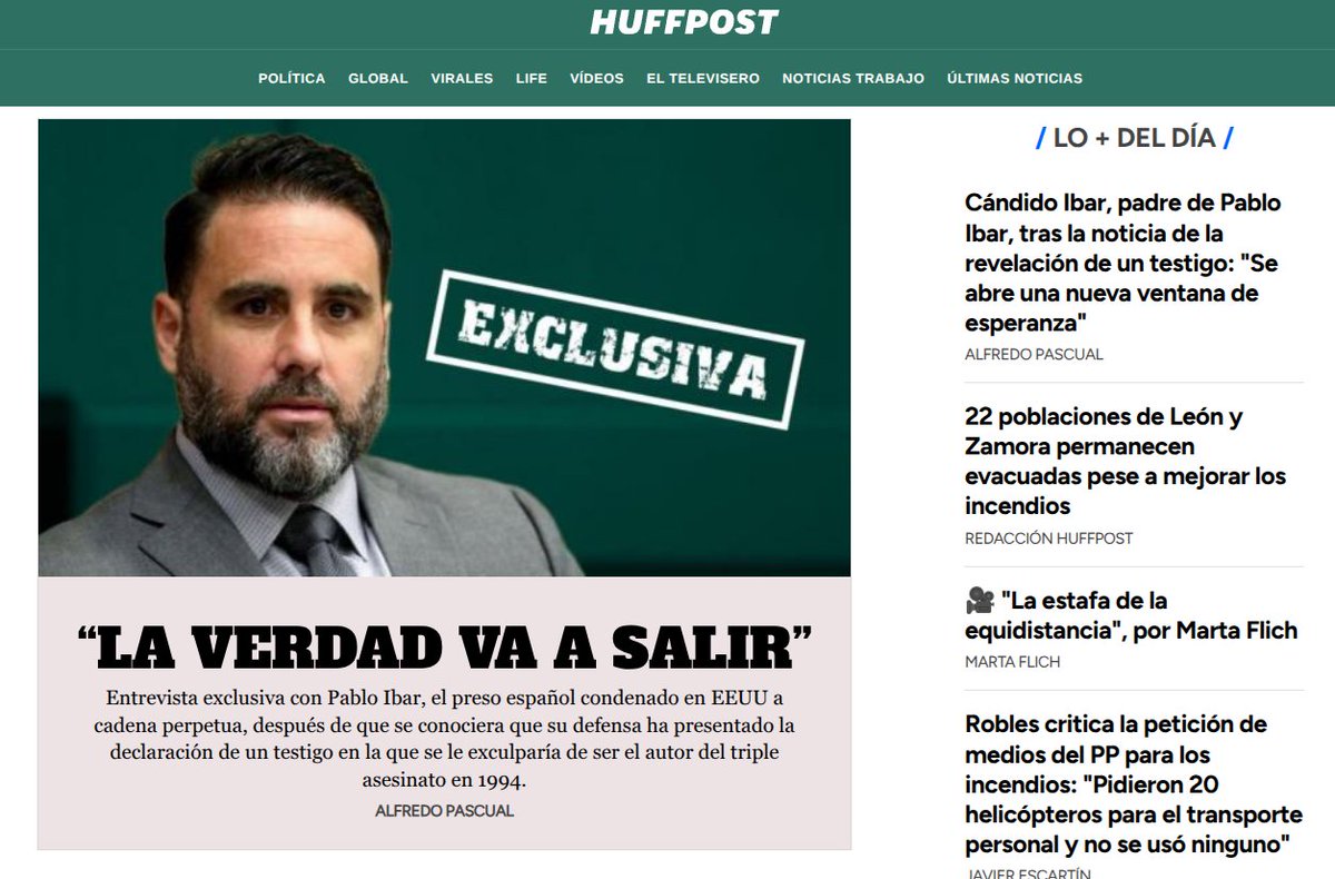 ElHuffPost's tweet photo. 🔴 AHORA, EN PORTADA: Pablo Ibar, desde la cárcel de South Bay: "Confío en que tarde o temprano la verdad va salir".
✒️ Una exclusiva de @AlfredoPascual1 
https://t.co/rO2M4tTOgs 👈 https://t.co/eDuQXsMZW0
