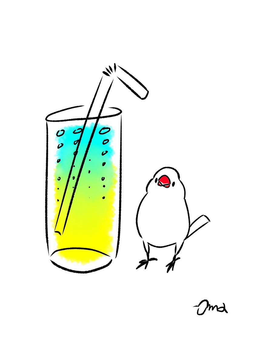 夏の終わり　文鳥とソーダ
※過去絵再掲

#文鳥 #イラスト