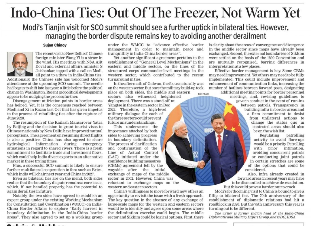 My piece in TOI on India-China relations &amp; PM <a href="/narendramodi/">Narendra Modi</a> 's visit to #Tianjin for #SCOSummit2025 #Border dispute is key.
Lord Palmerston: "We have no eternal allies &amp; we have no perpetual enemies.Our interests are eternal &amp; perpetual &amp; those interests it is our duty to follow"