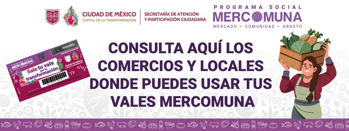 SAPCI_CDMX's tweet image. 📍¡Conoce dónde usar tus vales #Mercomuna!

👉🏻 Dale click a la página web de #SAPCI para consultar las ubicaciones de los comercios en tu colonia: sapci.cdmx.gob.mx/mercomuna

No olvides revisarla con frecuencia, ya que la lista se irá actualizando. 🔄😉

#CapitalDeLaTransformación