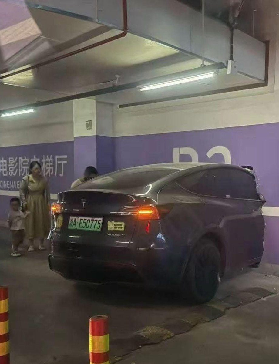 DoctorLit1's tweet photo. 杭州的一處，Tesla硬度完勝停車牆🚗 https://t.co/b1asNmyen5