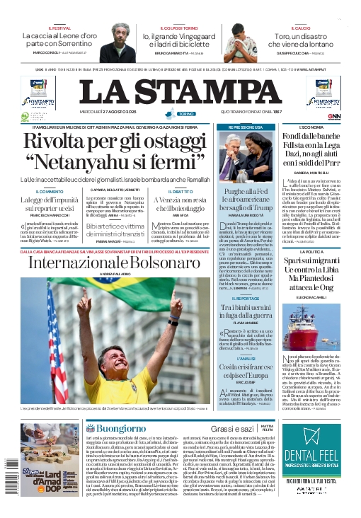 Buongiorno! Ecco la prima pagina di oggi, 27/08/2025. Gli aggiornamenti su lastampa.it lastampa.it/edicola/edicol…