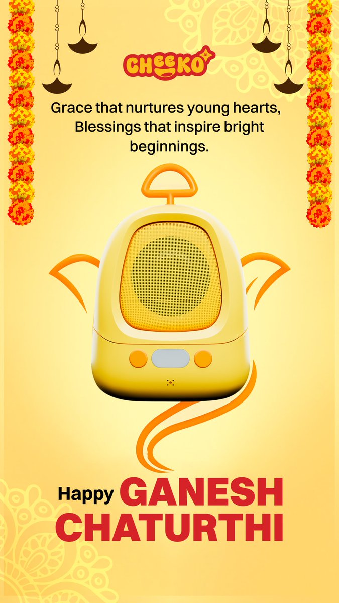 Cheekoai's tweet photo. #HappyGaneshChaturthi🪔

As Ganesha arrives, let’s inspire kids to face challenges with courage &amp; curiosity

May #Cheeko help every child grow wise, kind &amp; adventurous, just like the Elephant God!

Here’s to laughter, learning &amp; a touch of magic every day.

Ganpati Bappa Morya!🐘 https://t.co/61BTNFmCOR