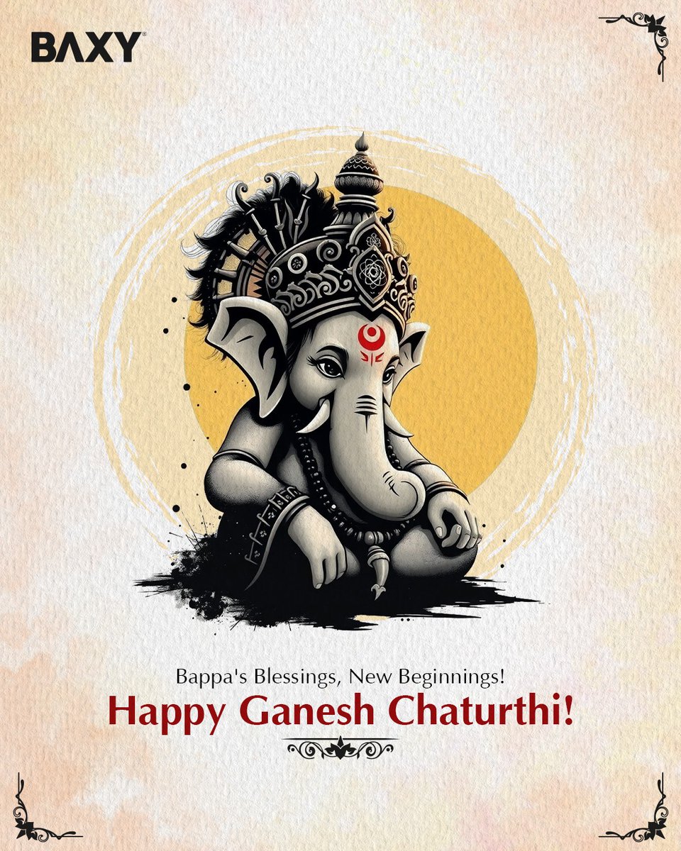 baxylimited's tweet photo. May Lord Ganesha bless you with wisdom, success, and endless happiness this Ganesh Chaturthi.
Let’s welcome Him with love in our hearts, devotion in our prayers, and joy in our celebrations.

[BAXY, BAXY Enviro, BAXY Engineering, BAXY Infotech, BAXY Mobility, Ganesh Chaturthi] https://t.co/kXeetd1dwE