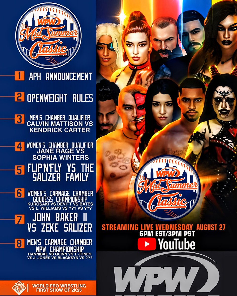 New Era!
Same Channel!
It's GameDay!

WPW Presents: MidSummer Classic! 
#WPW4LIFE
#LGM

📍: Citi Field(Flushing, Queens, NYC)
🕕: 6:00 pm
📺: WPW Network(YouTube)
🔗: youtu.be/GN4oB0hNqjM