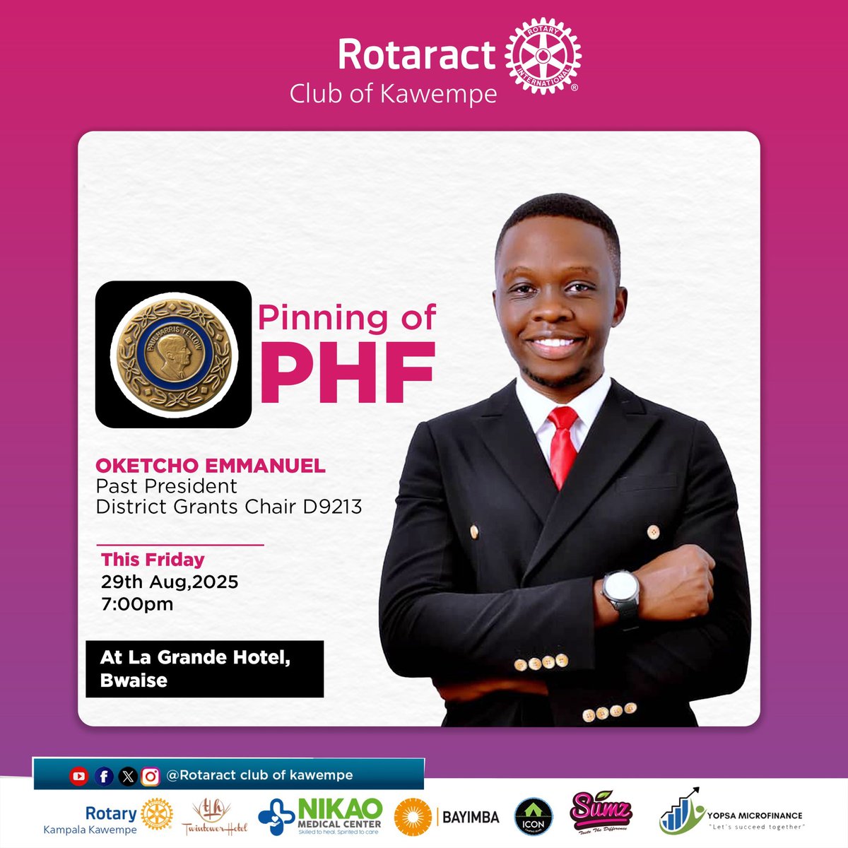 OketchoEmmanue7's tweet image. No one has ever become poor by giving,and We make a living by what we get, but we make a life by what we give. 
Join us or me this Friday  as I get pinned by @GKitakule  upon his DG official visit to @rckawempe  #RotaryEyamba #RotaryCancerRun #ItsTimeTojoinRotaract