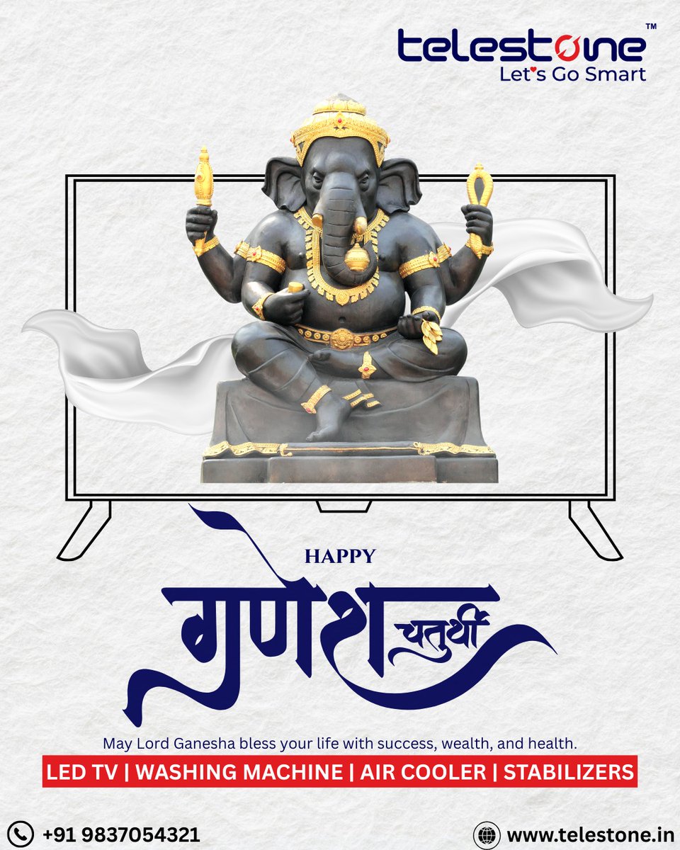 Telestoneindia's tweet photo. 🙏✨ Wishing you all a very Happy Ganesh Chaturthi!
May Lord Ganesha bless your life with happiness, health, wealth, and endless success. 🪔🐘
#GaneshChaturthi #GanpatiBappaMorya #FestivalVibes #Blessings #Telestone #LetsGoSmart https://t.co/A4oat0AOV0
