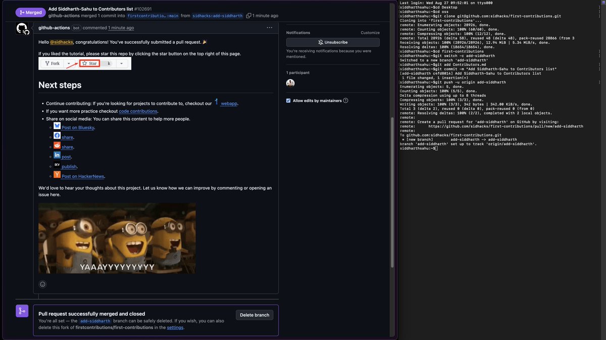 siddharth_code's tweet image. I Just Made My First Open Source Contribution!
I spent some time understanding how things work.
I made my first pull request.
And it got merged.
Feels good to start small and finally be part of something bigger.