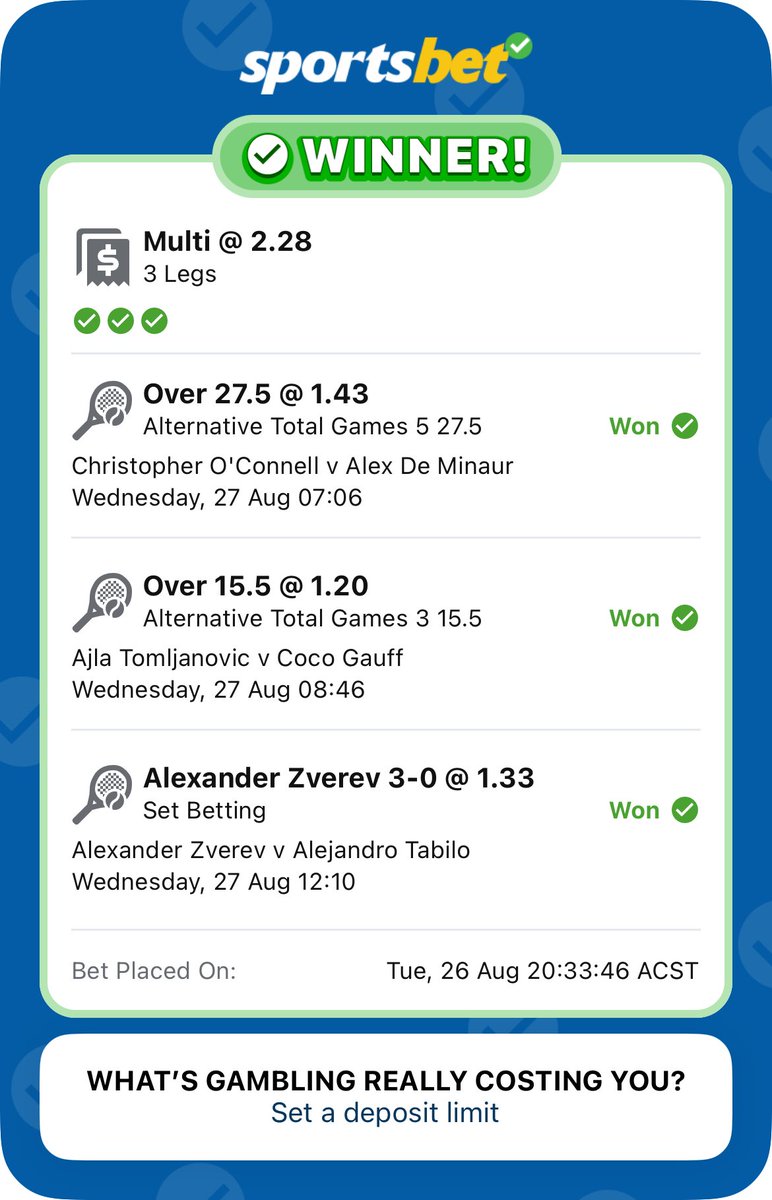 NotAdviceFr's tweet photo. 🎾 #USOpen #FreeTips 🎾
❌ Slip 1 (2.37) – #Swiatek crushed #Arango in straight sets and #Sinner dominated too easily for #Kopriva to cover.
✅ Slip 2 (2.28) – #OConnell v #DeMinaur went long, #Gauff v #Tomljanovic cleared comfortably, and #Zverev sealed it 3-0.
#Tennis #SportsBetting #USOpen2025