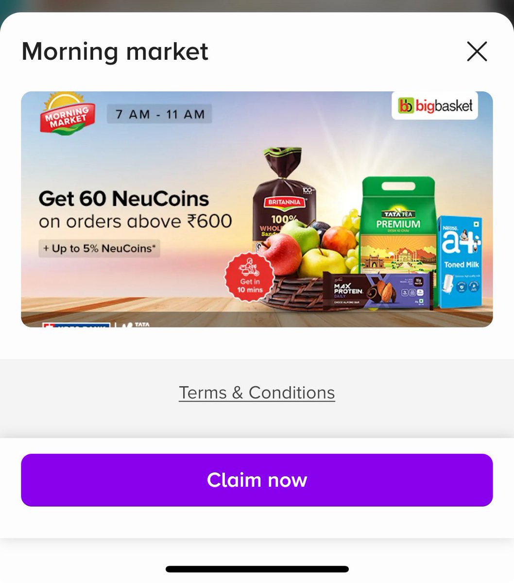 CreditCardsInd's tweet photo. #BBNow MultiDip offer 🎉

✅60 NeuCoins on MOV of 600₹ valid between 7.00am - 11.00am till 29th Aug 2025

✅Card discount

✅Upto 5% neucoins via Tata Neu app

👉User specific
👉Claim before placing order

@iSatishAgarwal 

Don’t have Tata neu Card ?

Apply using my link with zero joining fee:- https://t.co/IAGXTO0fcC

#ccgeek 
#ccgeeks