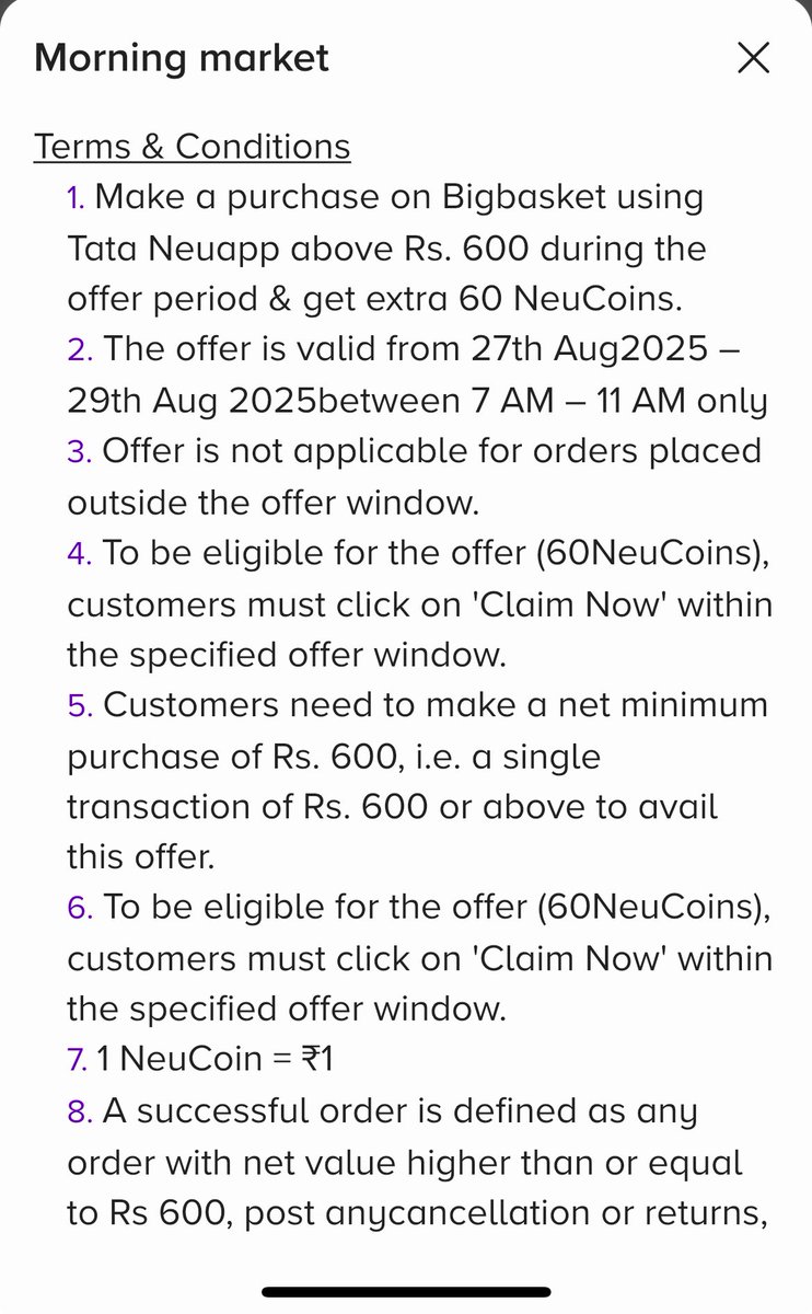 CreditCardsInd's tweet photo. #BBNow MultiDip offer 🎉

✅60 NeuCoins on MOV of 600₹ valid between 7.00am - 11.00am till 29th Aug 2025

✅Card discount

✅Upto 5% neucoins via Tata Neu app

👉User specific
👉Claim before placing order

@iSatishAgarwal 

Don’t have Tata neu Card ?

Apply using my link with zero joining fee:- https://t.co/IAGXTO0fcC

#ccgeek 
#ccgeeks