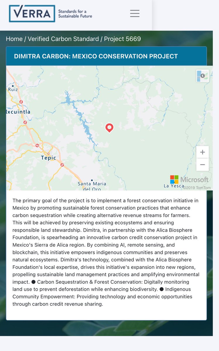 <a href="/dimitratech/">Dimitra Technology</a> $DMTR
Our Dimitra Carbon Mexico Conservation Project is now officially listed on Verra!
A major milestone reached thanks to the incredible teamwork across borders and disciplines led by <a href="/JoseOsio1168463/">Jose Osio</a> 🌎🌱
#DMTRTeam #CarbonCredits #Mexico