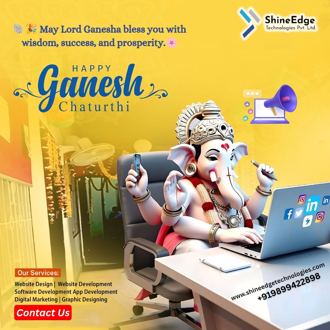 shine_edge's tweet photo. 🌺✨ #ShineEdgeTechnologies ✨🌺
wishes you and your family a Very Happy Ganesh Chaturthi! 🙏🐘🎉

🪔 Ganpati Bappa Morya! 🙌
.
Visit: https://t.co/sDEDjJrFSi

#HappyGaneshChaturthi #GanpatiBappaMorya #FestivalVibes #digitalmarketing https://t.co/QbePbvWHUD