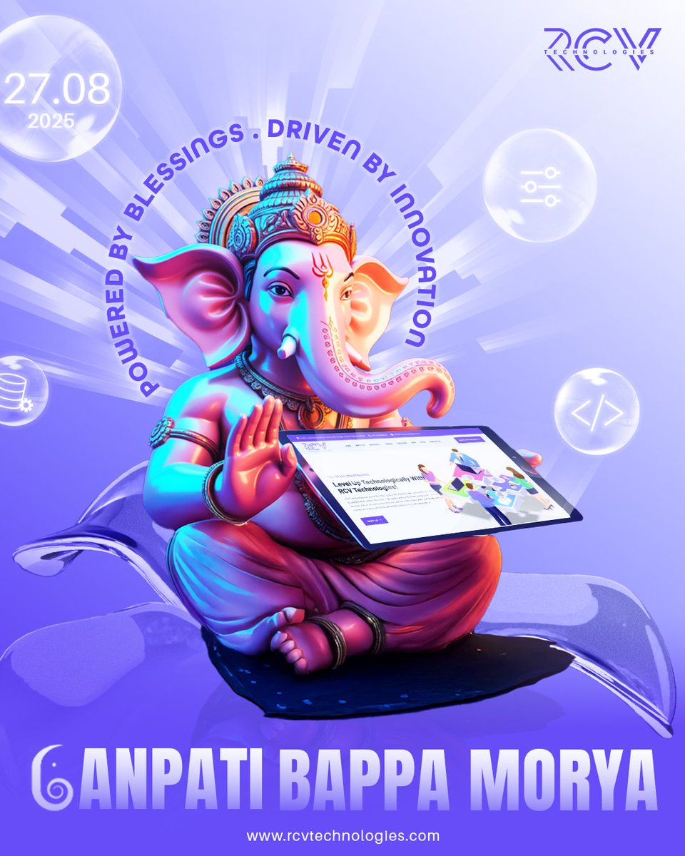 rcvtechno's tweet image. Powered by blessings, driven by innovation.
This Ganesh Chaturthi, we code away obstacles and build smarter digital futures.
Ganpati Bappa Morya!

#GaneshChaturthi #GanpatiBappaMorya #RCVTechnologies #TechWithTradition #DigitalInnovation #FestiveInnovation