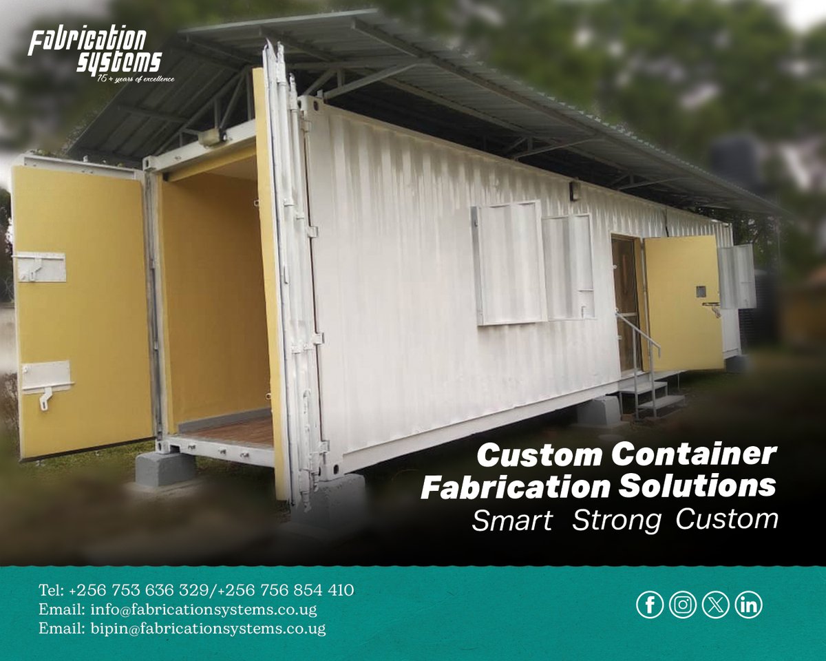 FabricationU's tweet image. Engineered to transform.

From mobile offices to secure storage, our custom containers are weather-resistant, durable, and built to your exact specs.
Visit Fabrication Systems Uganda for solutions that deliver.

#FabricationSystems #ContainerFabrication
#CustomBuiltSolutions