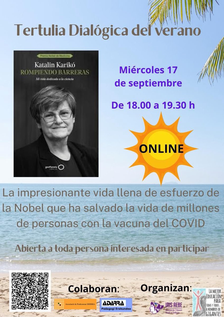 A punt d’iniciar el nou curs escolar , volem compartir la convocatòria de la tertúlia d’estiu del llibre “Rompiendo barreras” de la Katarim Karikó, si esteu interessats ompliu el formulari.