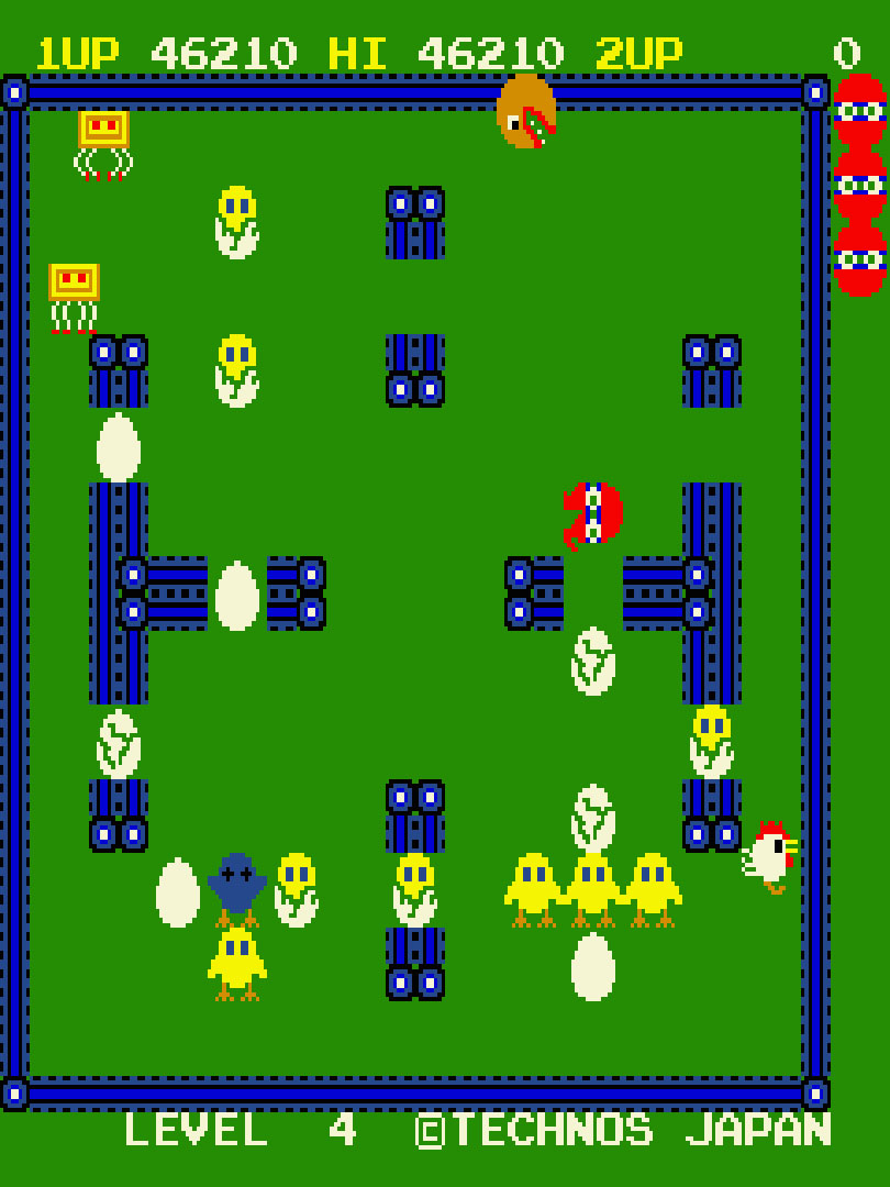 1983年にテクノスジャパンから発売された「スクランブル・エッグ」，アーケードアーカイブス2/アーケードアーカイブスで8月28日配信

4gamer.net/games/940/G094…

敵を交わしながら，すべての卵を割って，生まれたヒヨコを確保するアクションゲーム
