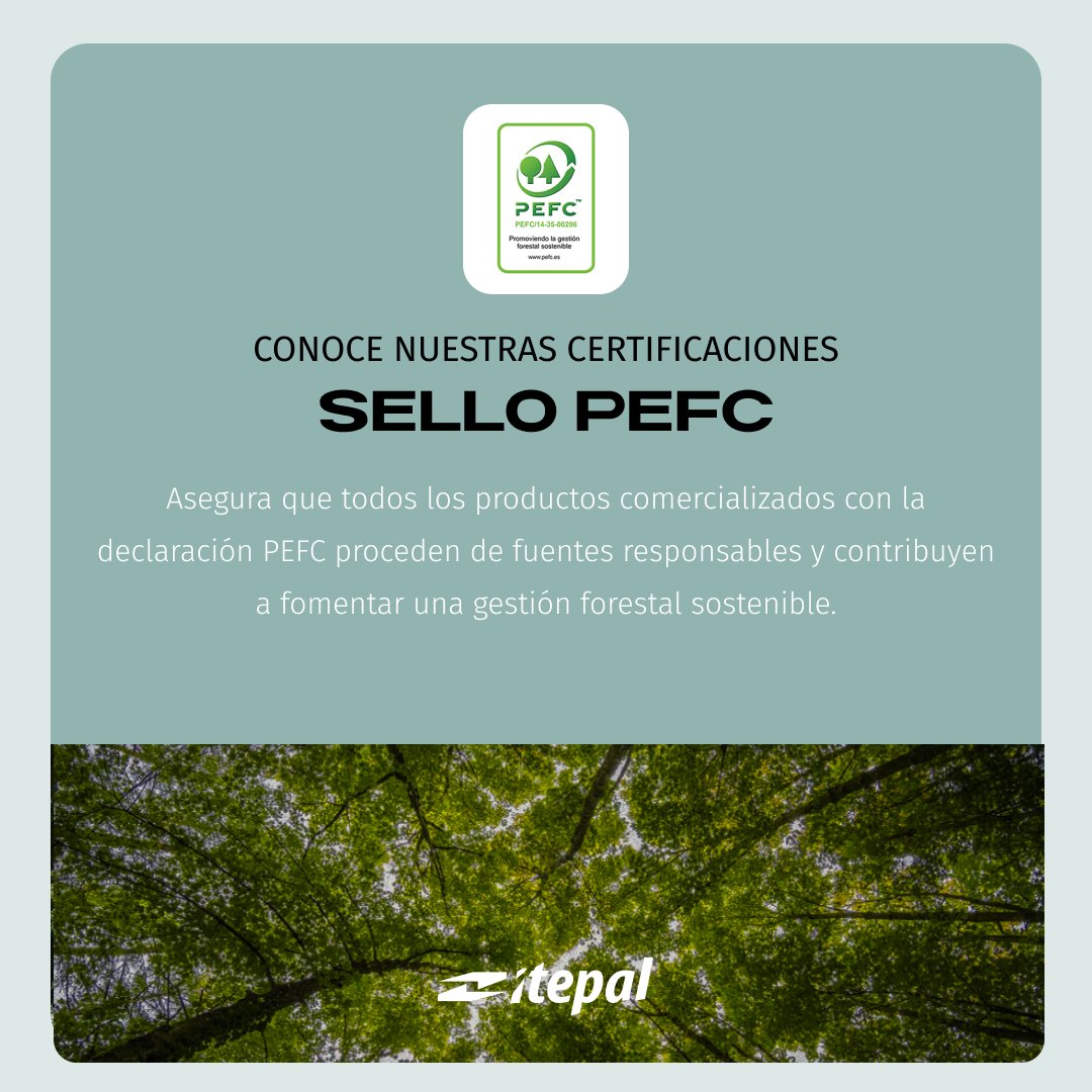 🌿​ Itepal cuenta con un certificado de cadena de custodia PEFC otorgado por Bureau Veritas que garantiza que todos los productos que se venden bajo declaración PEFC provienen de fuentes no conflictivas ¿Quieres saber más sobre nosotros? Contáctanos: itepal.com