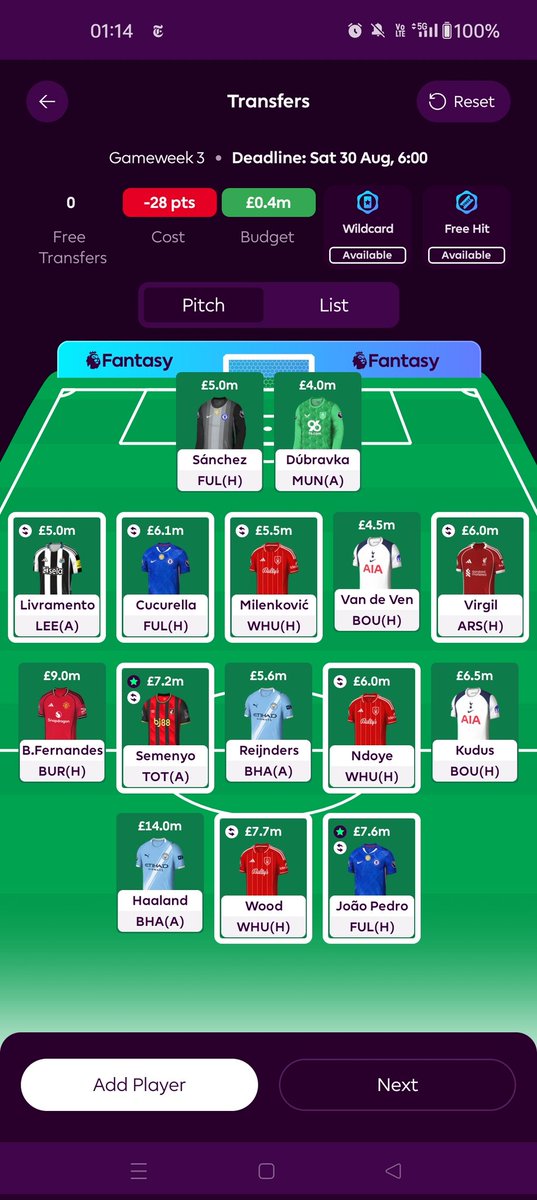 Thinking along these lines for #GW3 WC if I hit it. Team needs a bit of surgery and I can go Bruno to Gakpo after that. #FPL #FPLCommunity