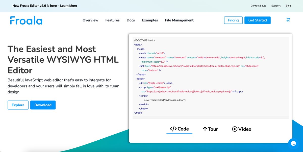 Looking for the perfect balance of power &amp; simplicity in a text editor?

Meet Froala 👋

A lightweight WYSIWYG HTML editor in JavaScript packed with features! 🔥

⟶  supports 15+ frameworks
⟶  rich image and video handling
⟶  file uploader with AI features (via Filestack)
⟶