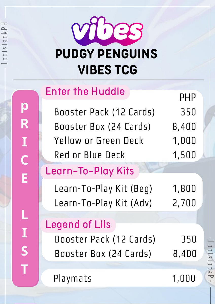 LootStackPH's tweet image. Here’s the updated price list for all your Vibes TCG needs!
Time to stock up for your next Vibe Check!

#vibestcg
