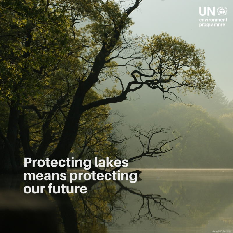 UNEP's tweet photo. Today is the first-ever #WorldLakeDay.

Lakes provide 90% of the world’s surface freshwater and support biodiversity, climate stability, and livelihoods.

Yet, many are in crisis.

It’s time to recognize their value and take action to protect them.
