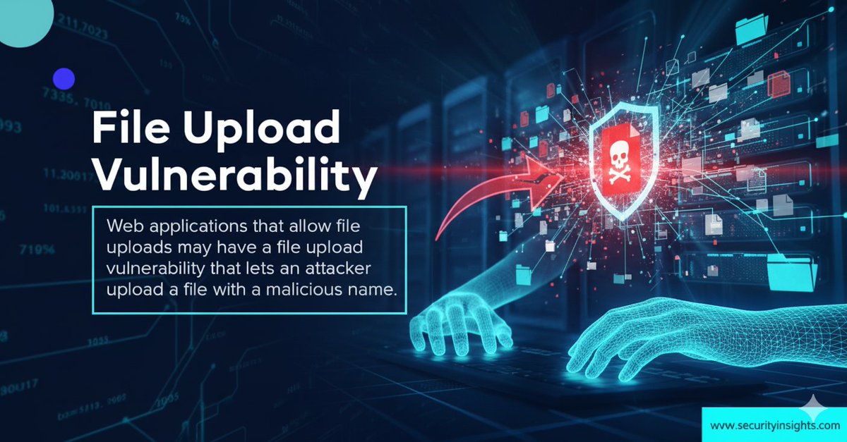 DasSumon79364's tweet photo. 🔐 Did you know a simple file upload can compromise an entire website?

File upload is a common feature on websites — from profile pictures to document sharing. But without proper security checks, it becomes a serious vulnerability. https://t.co/2UbwE9zeZi