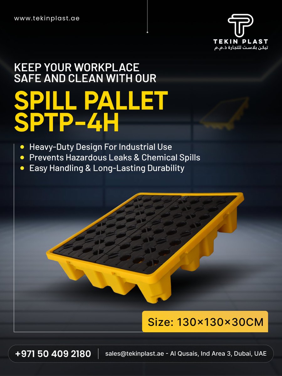 tekin_plast's tweet image. Keep Your Workplace Safe &amp;amp; Clean! 🛡️

Introducing our Spill Pallet SPTP-4H – the ultimate solution for industrial safety.

: tekinplast.ae/product/spill-…

+971 50 409 2180

#SpillPallet #WorkplaceSafety #IndustrialSafety #ChemicalSpillProtection #HazardControl