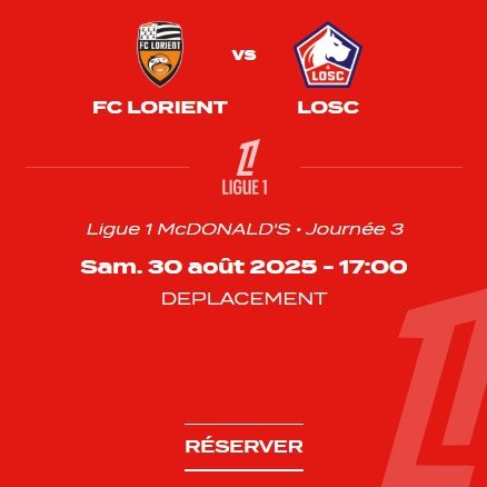 DÉPLACEMENT À LORIENT :

Pour le dép à Lorient, vous avez toujours la possibilité de prendre votre place en parcage (10€)...

Billetterie  ➡️  billetterie.losc.fr/fr/catalogue/m… 

#Losc #Lille