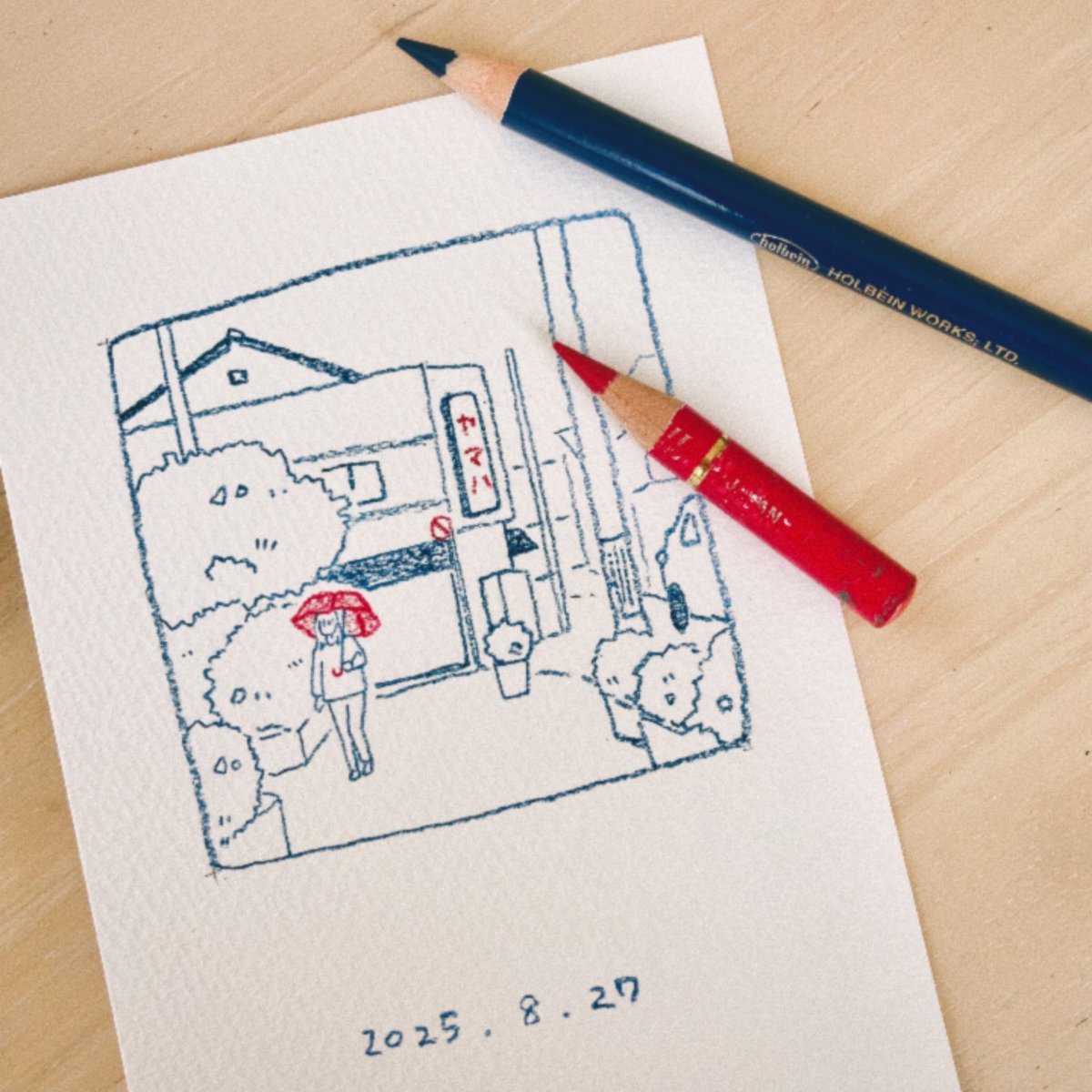 在廊中、久しぶりに #赤青スケッチ を描いてます🐟🐟🐟