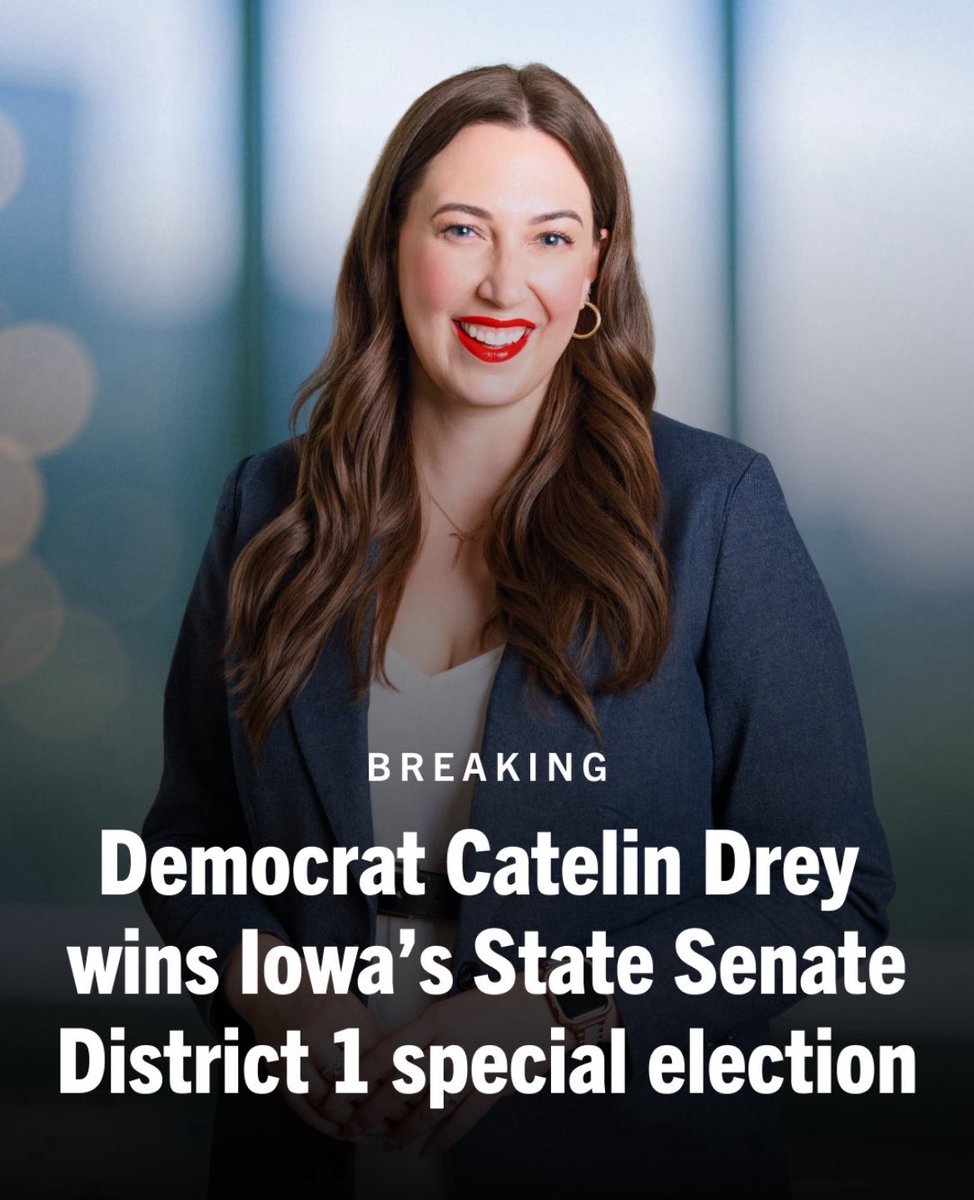 امريكا تتعافى من موجة ترامب السياسية؟

الديمقراطية كاتلين دري قلبت الموازين في الدائرة الأولى لمجلس شيوخ أيوا ــ وهي الدائرة التي فاز بها ترامب بفارق 11.5 نقطة عام 2024 ــ حيث سحقت الجمهوري كريستوفر بروش في انتخابات فرعية كاسحة، لتكسر بذلك هيمنة الأغلبية العظمى للحزب الجمهوري.