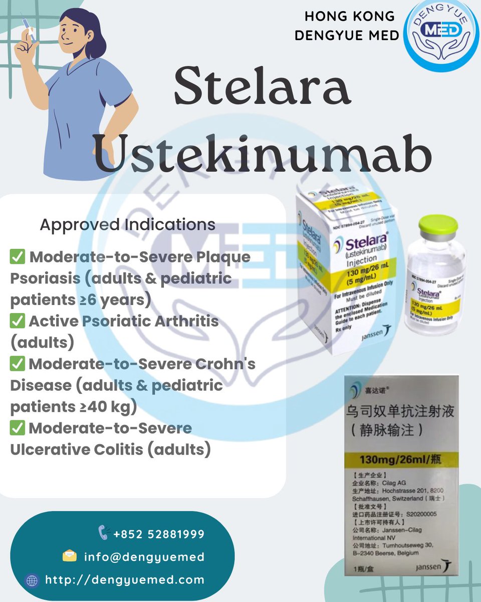 Sheldon-DengYueMed💊 (@hkdengyuemed) on Twitter photo #Stelara (#Ustekinumab) targets IL-12/23 to reduce inflammation and help restore quality of life.
💊 Long-lasting effect
🧐Learn more: dengyuemed.com/product/stelar…
✉️info@dengyuemed.com
#IBD #Immunology
#HongKongDengYueMedicine #Stelara (#Ustekinumab) targets IL-12/23 to reduce inflammation and help restore quality of life.
💊 Long-lasting effect
🧐Learn more: dengyuemed.com/product/stelar…
✉️info@dengyuemed.com
#IBD #Immunology
#HongKongDengYueMedicine