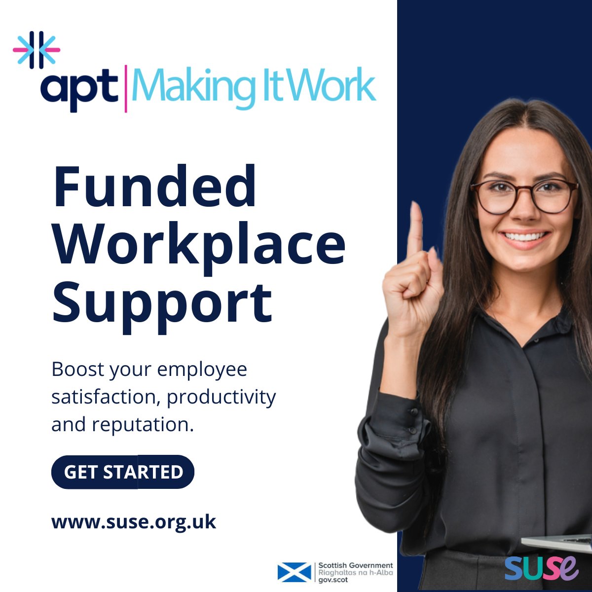 📢 Are you a medium/large employer in Scotland?

Apt Making It Work, led by SUSE, is here to help you create an inclusive &amp; innovative workplace.
 
✨ Fully funded by Scottish Government — receive practical support &amp; training.

#CloseTheGap
More here:  ow.ly/1ZqA50WLyqw