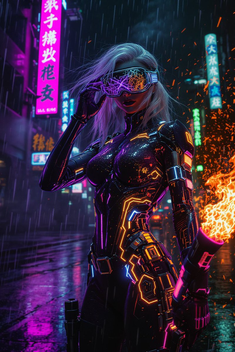 PromptSin's tweet image. Unleash your inner cyber warrior. Embrace the future today! ⚡️🔥 #CyberpunkVibes #NeonRebels