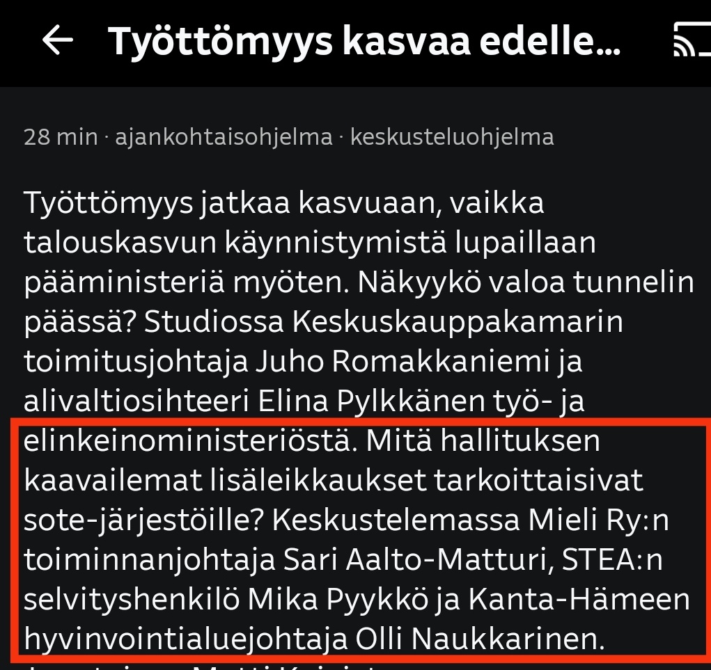 pihanurmi's tweet photo. Eilen on näköjään @YleAstudio'ssa keskusteltu sote-järjestöjen rahoituksesta.
Keskustelijoihin ei ollut valittu ketään rahoituksen vähentämistä puolustavaa.
Paikalla studiossa vain avustuksista hyötyneitä:avustusten väärinkäytöstä epäilty Aivoliiton ent. tj ja Mieli ry:n tj,
1/6 https://t.co/AV2JoAiIhE