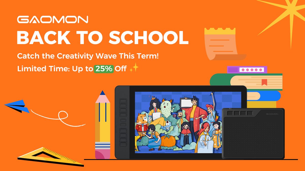 🚨 STUDENT ARTISTS!
GAOMON Back to School, Up to 25% Off Pro Tablets!
🔥 Upgrade your toolkit before semester starts:
⏰ Aug 15th - Sept 15th
👉 Deal drop: tinyurl.com/GAOMON-Back-to…  
#BackToSchool2025 #BackToSchoolPrep #DigitalArtist #digitalarts #graphictablet #Gaomonpentablet