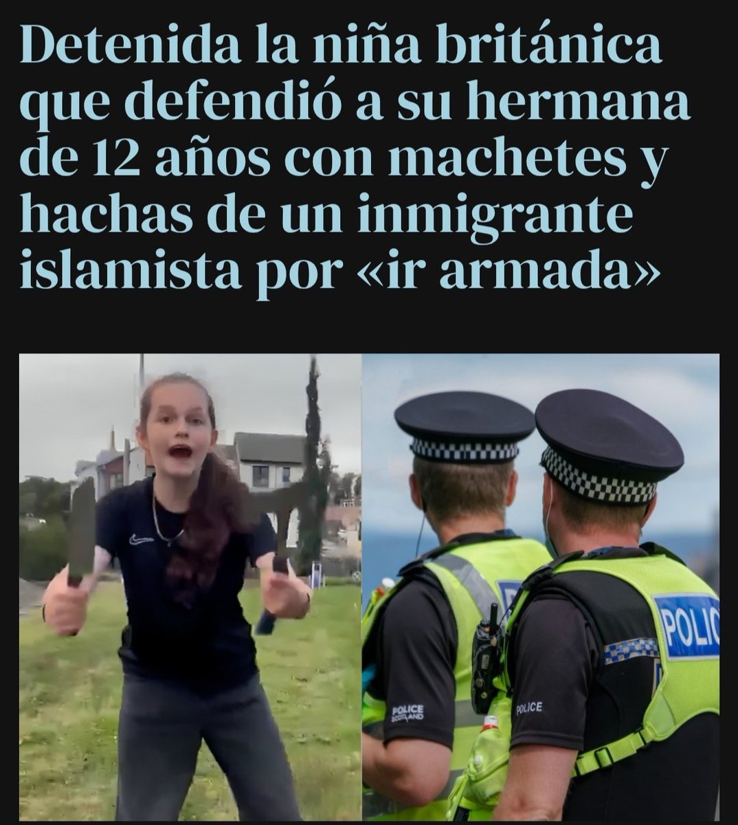 Vanguardistas_'s tweet image. Una niña de 14 años ha sido detenida en #Dundee, Escocia, por defender a su hermana de 12 y a ella misma del acoso y manoseos de un delincuente inmigrante.

Cuando el Estado te abandona, la legítima defensa no solo es un derecho, sino una obligación.

¡Honor!
