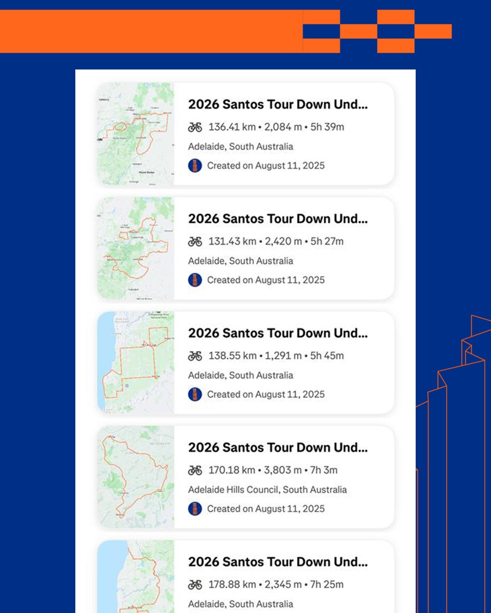 Ride the 2026 Race Routes on Strava 🚲 Find them in our club feed 👉
strava.com/clubs/477465

#TourDownUnder