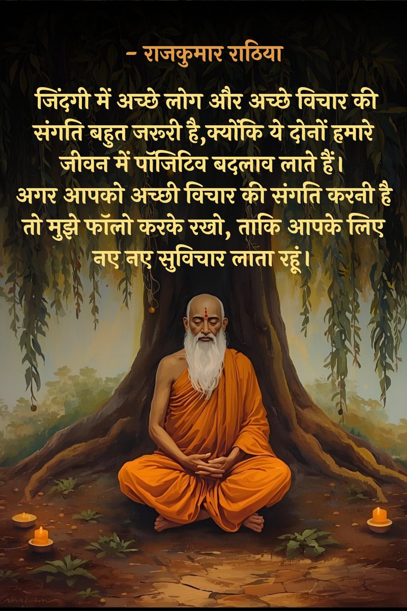 RajkumarRathiy's tweet image. एक अच्छा विचार आपकी पूरी जिंदगी बदल सकता है…
और वो विचार मैं रोज़ आपके लिए लाता हूँ।
Follow करो और फर्क खुद देखो। #FollowForMotivation #RajkumarRathiya #DailyMotivation #Suvichar #LifeChangingQuotes