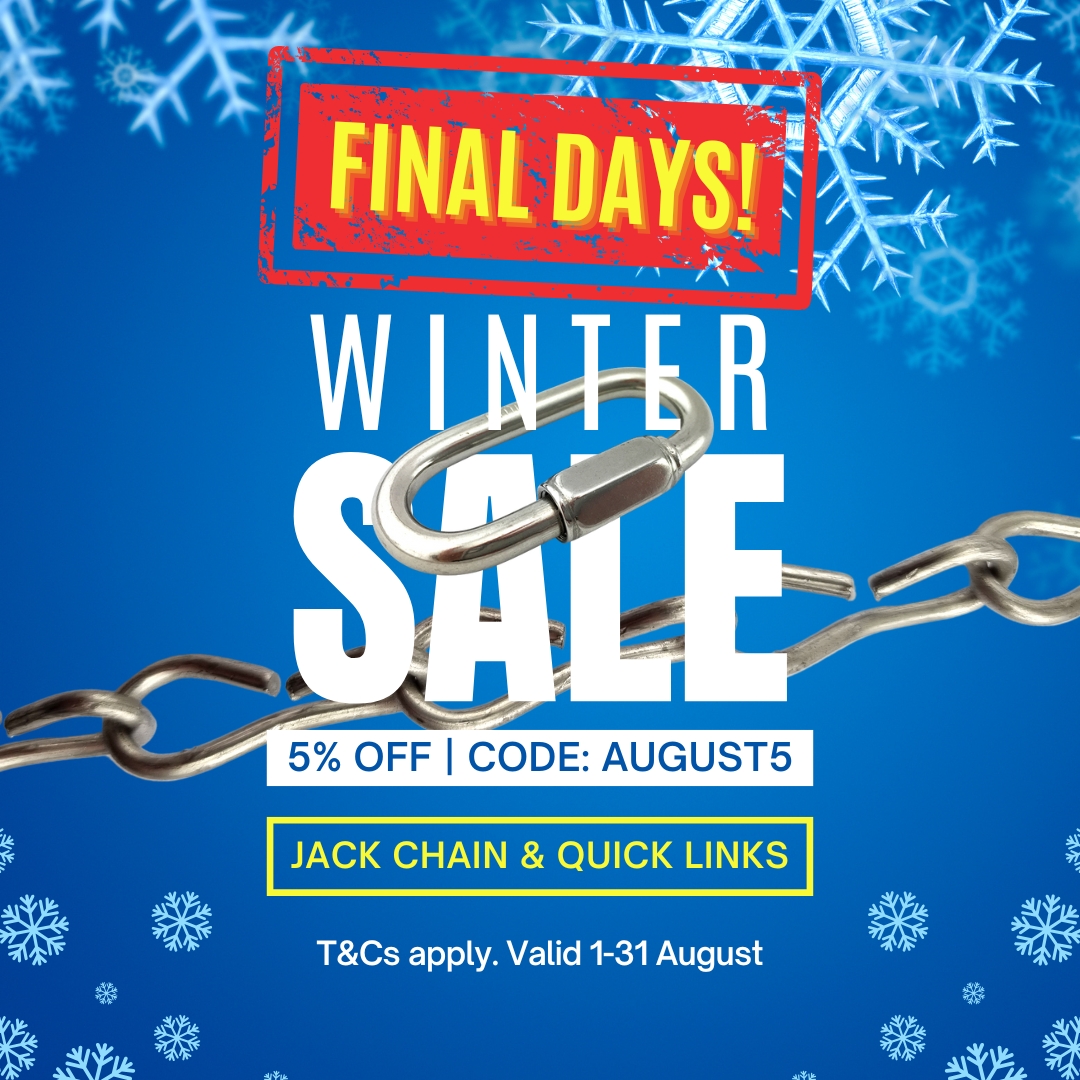 AbaconProducts's tweet image. ❄️ Winter Sale Ends 31 Aug! ❄️
Save 5% on Jack Chain &amp;amp; Quick Links.
Use code AUGUST5 at checkout.
👉 vist.ly/44prg

#WinterSale #JackChain #QuickLinks #IndustrialSupplies