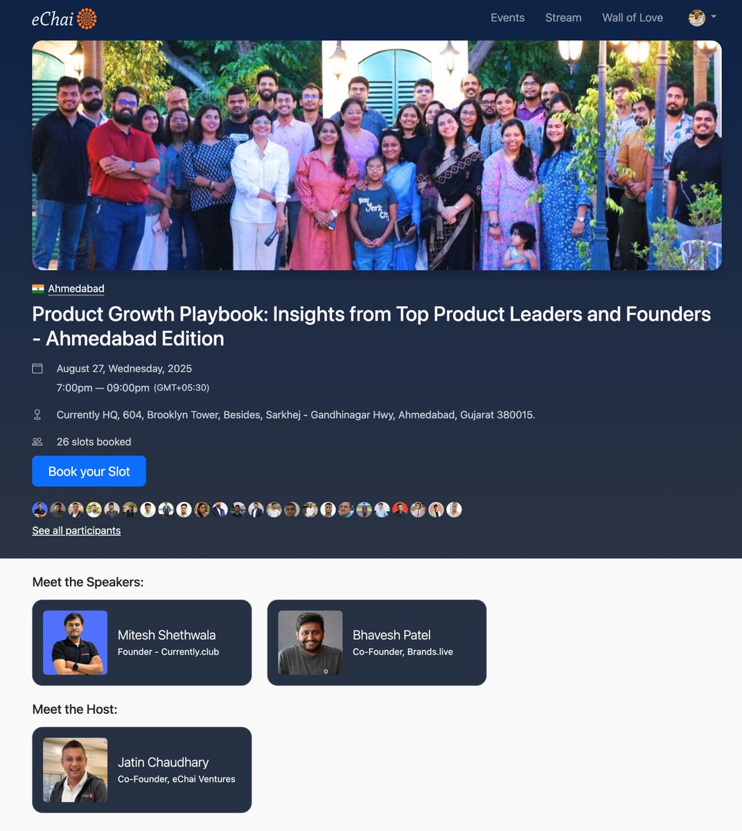 I’ll be hosting the Product Growth Playbook in Ahmedabad today, 7 pm at Currently HQ. It’s going to be an evening of conversations around how founders and product leaders think about scaling and driving growth.

We’ll have <a href="/currentlyman/">Mitesh Shethwala</a> (Founder, Currently .club) and