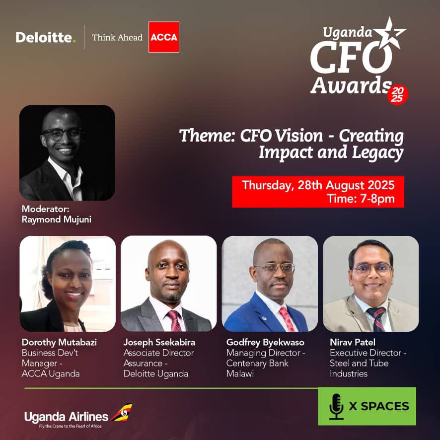 Tomorrow we are going to be on an X space, moderated by <a href="/qataharraymond/">Mujuni Raymond</a>.

Theme;- “CFO vision- creating impact and legacy”

Don’t miss insights from great minds.
#CFOAwardsUg25